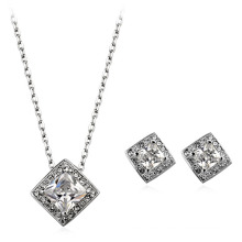Italian Rhodium plated square zircon jewelry set perfect zircon design necklace and earring jewelry set